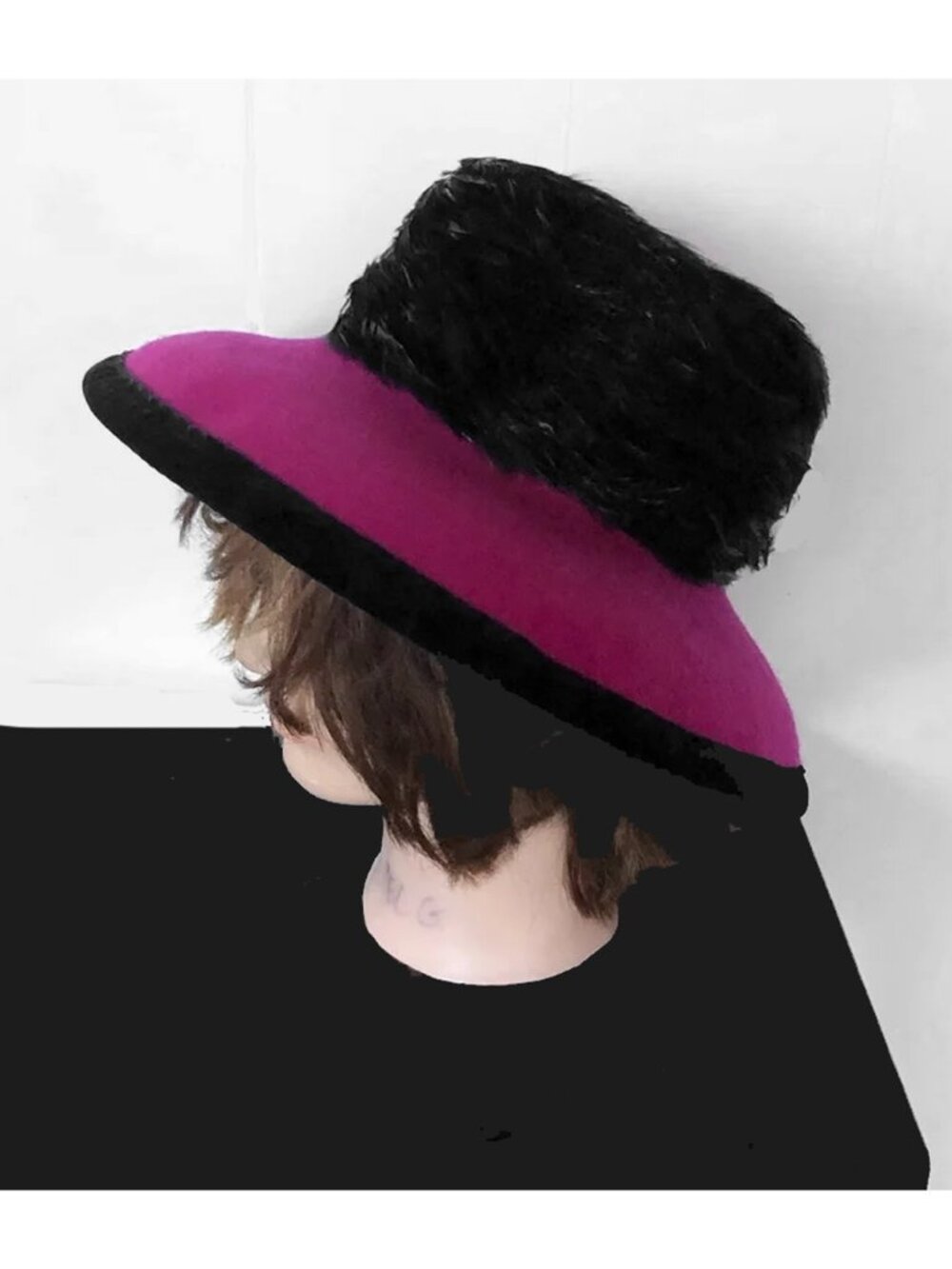 Vintage 80s Fedora Hat Wool Feather Trim By Gantos Pink and Black NWT